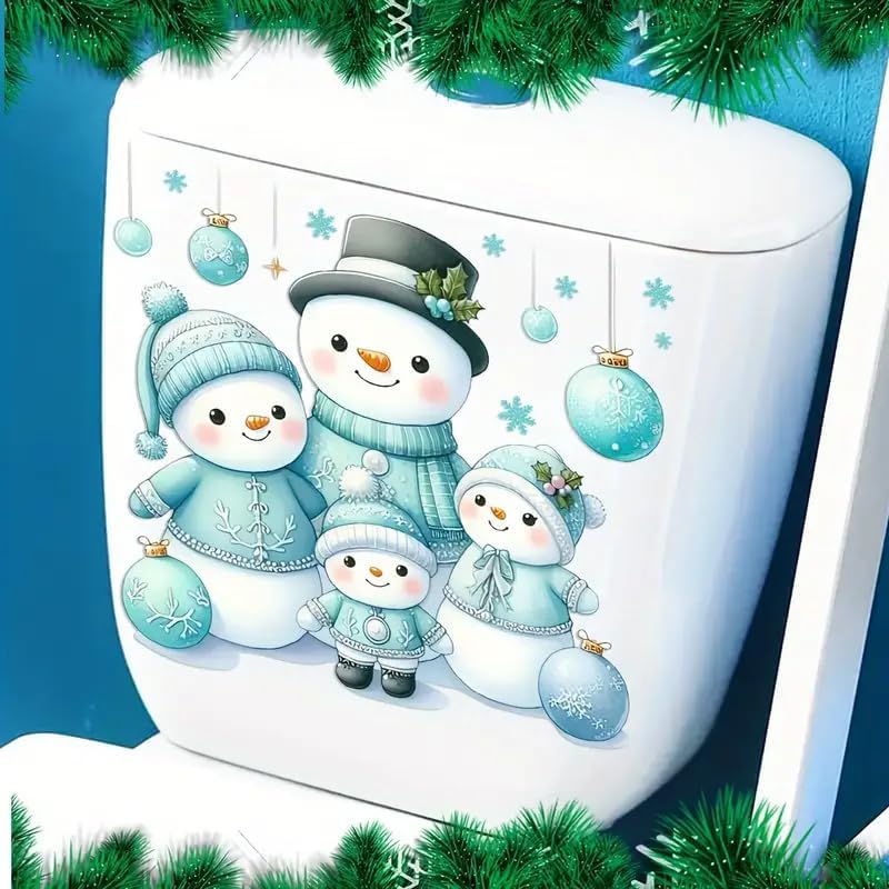 DIDOSOFT Christmas Snowman Family Toilet Cover Sticker Decals,Fish Bird Flower Leaf Waterproof Toilet Lid Tank Seat Decals Cistern Self-Adhesive Bathroom Wall Sticker - Image 5